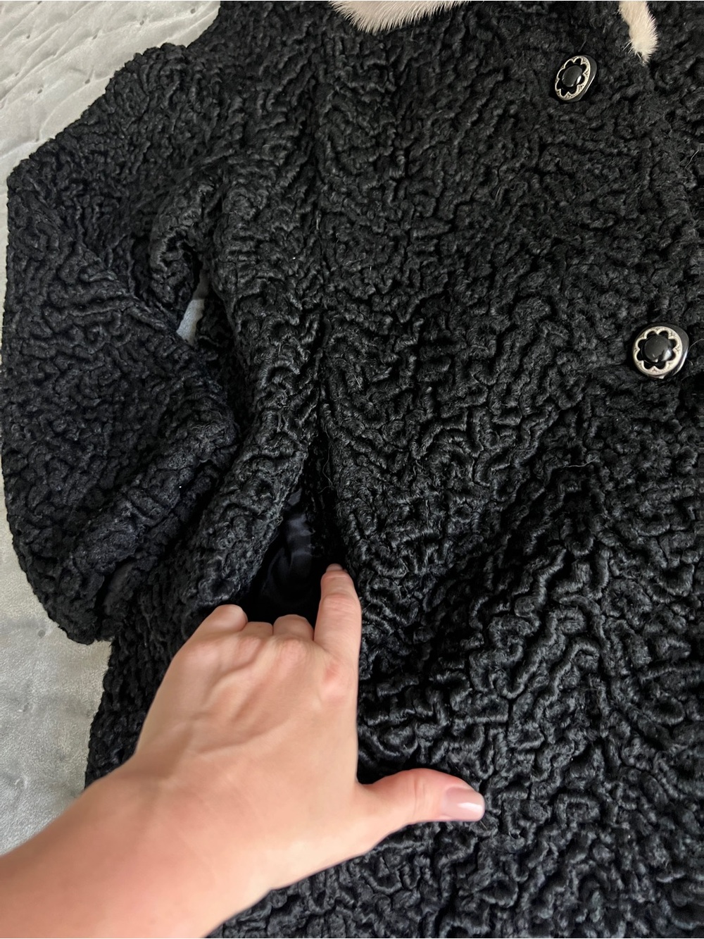 Vintage Black Persian Lamb Theater Coat Luxury Mink Fur Collar Opera Jacket - Picture 9 of 15